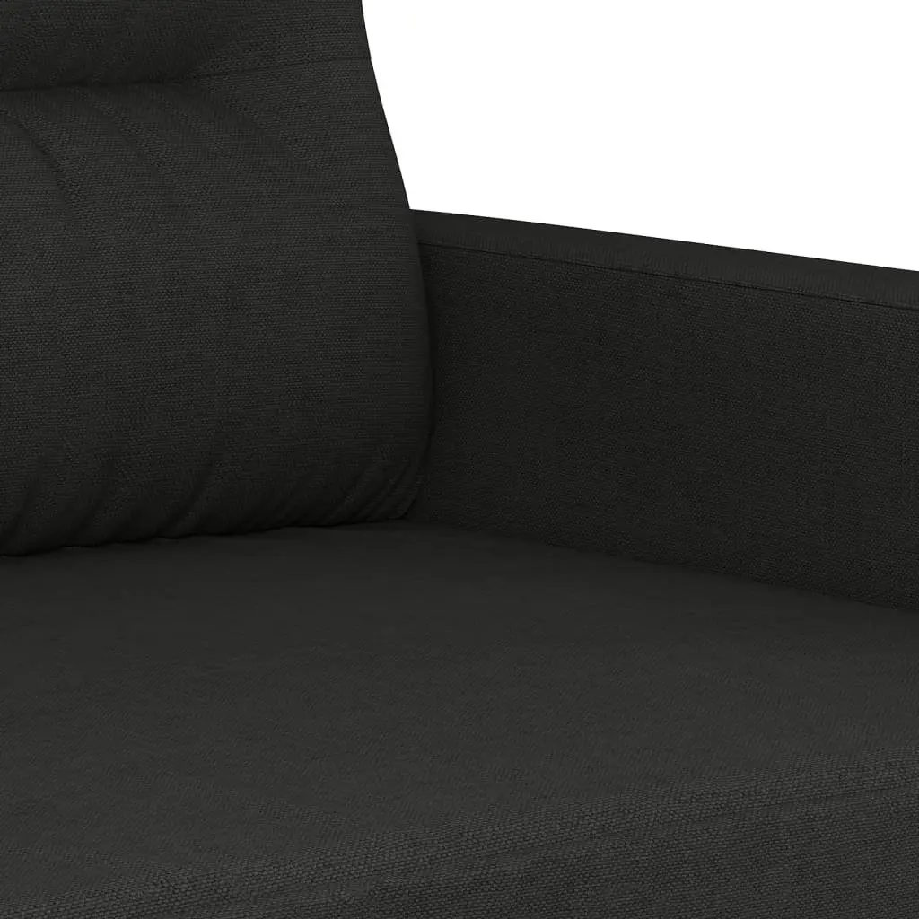 3 Piece Sofa Set Black Fabric Lounge Suite Plywood and Metal Frame Thickly Padded Seat and Armrests