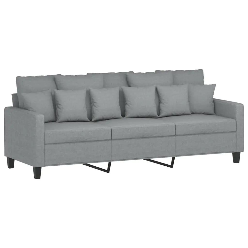 3 Piece Sofa Set Grey Fabric Lounge Suite with Throw Pillows Living Room Couch