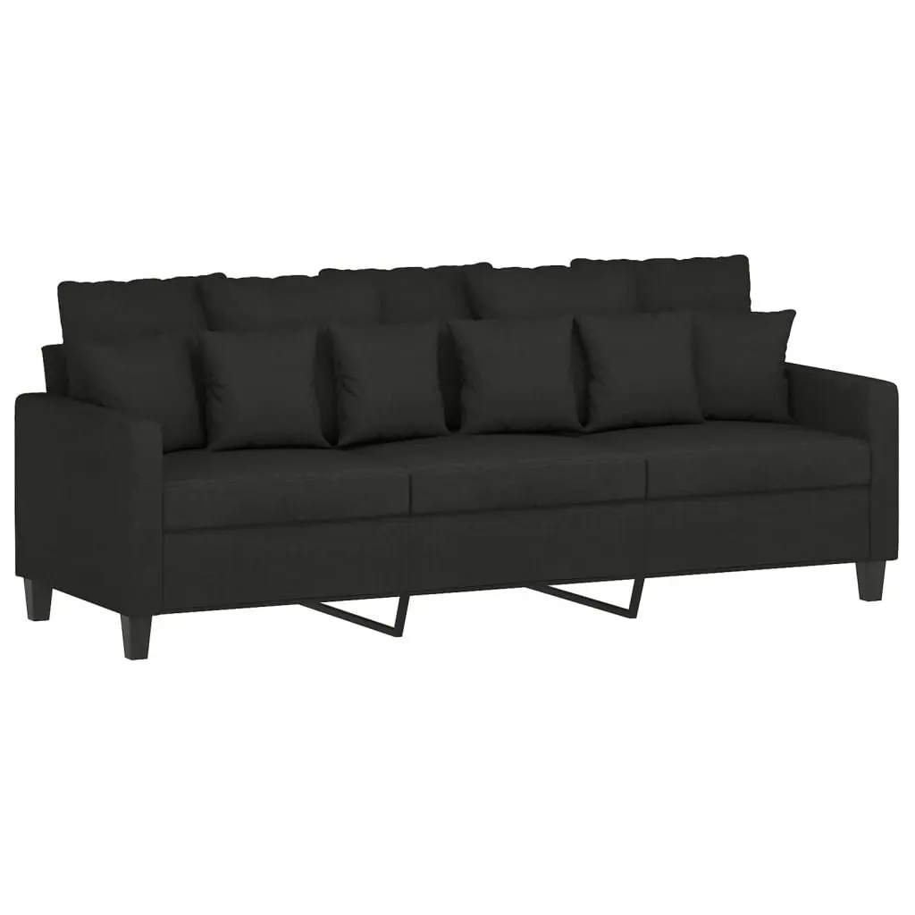 3 Piece Sofa Set Black Fabric Lounge Suite Plywood and Metal Frame
