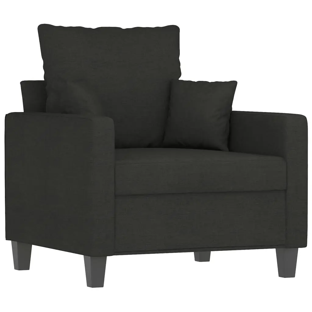 3 Piece Sofa Set Black Fabric Lounge Suite Plywood and Metal Frame