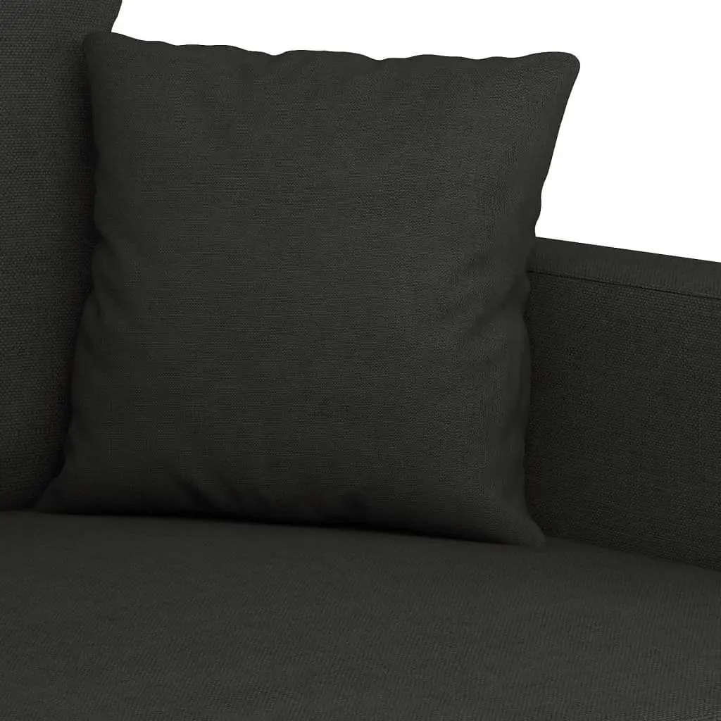 3 Piece Sofa Set Black Fabric Lounge Suite Plywood and Metal Frame