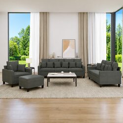 Cozy 4 Piece Grey Fabric Sofa Set with Pillows