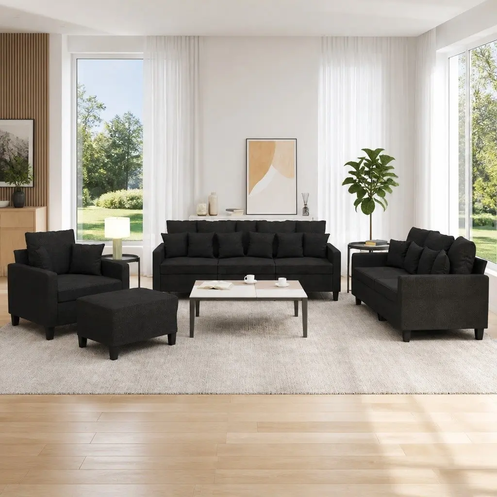 4 Piece Sofa Set Black Fabric Living Room