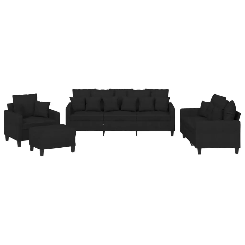 4 Piece Sofa Set Black Fabric Living Room