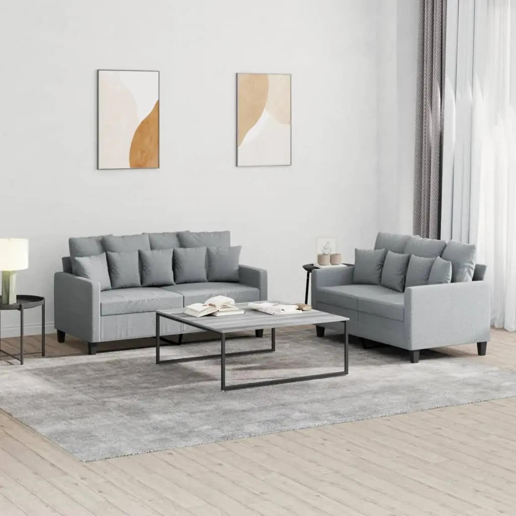 2 Piece Sofa Set Grey Fabric Lounge Suite with Cushions Living Room Seating