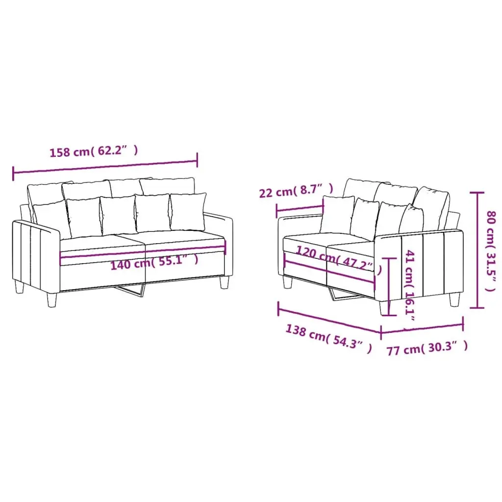 2 Piece Sofa Set Grey Fabric Lounge Suite with Cushions Living Room Seating