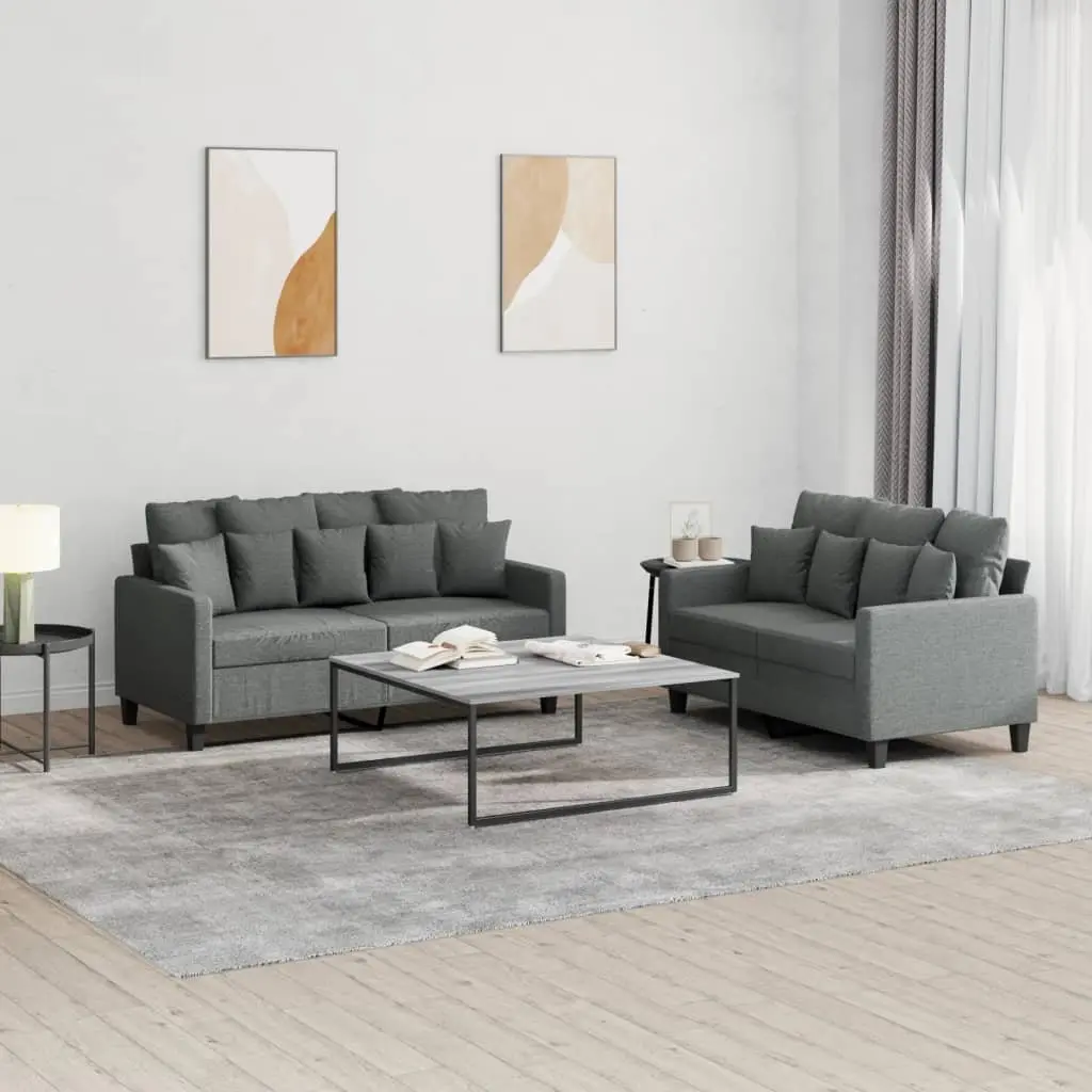 2 Piece Sofa Set Grey Fabric Lounge Suite with Cushions Comfortable Seating