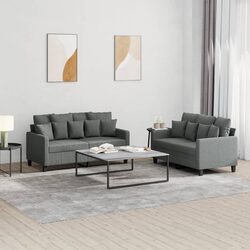 2 Piece Sofa Set Grey Fabric Lounge Suite with Cushions Comfortable Seating