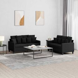 2 Piece Sofa Set Black Fabric Lounge Couch with Cushions Comfortable Seating