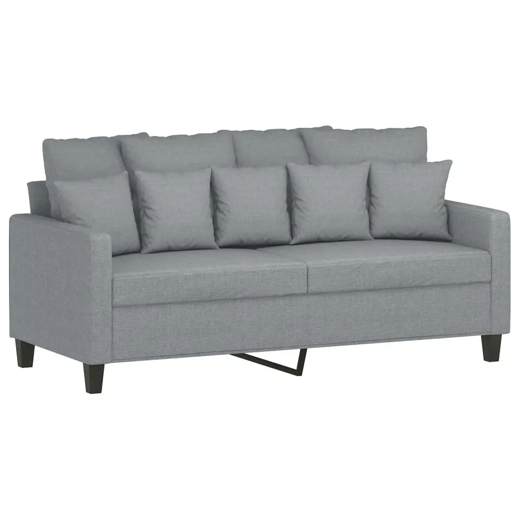 3 Piece Sofa Set Grey Fabric Contemporary Lounge with Cushions and Footstool
