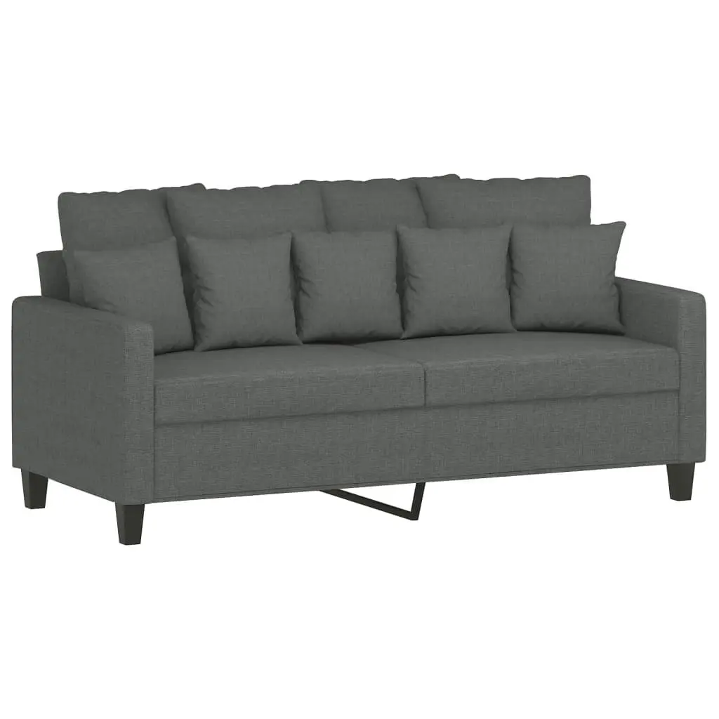 Grey Fabric Sofa Set with Cushions Padded Seating and Footstool 3 Piece Living Room Furniture