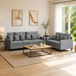 2 Piece Grey Fabric Sofa Set for Cozy Living Spaces
