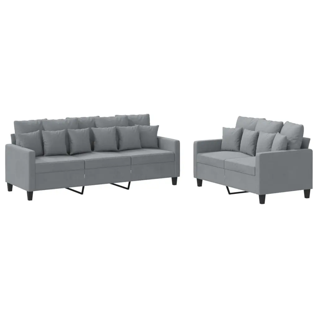 2 Piece Sofa Set Grey Fabric Padded Seating Durable Upholstery Plywood Metal Frame