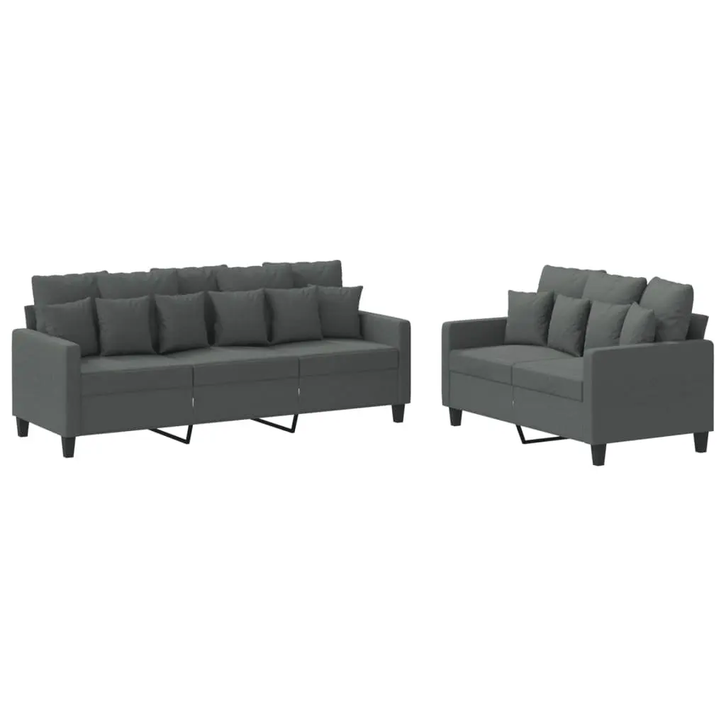 2 Piece Sofa Set Grey Fabric Couch Durable Plywood and Metal Living Room Furniture