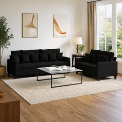 2 Piece Black Fabric Sofa Set with Cushions