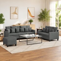 Comfortable 3 Piece Sofa Set with Footstool in Grey
