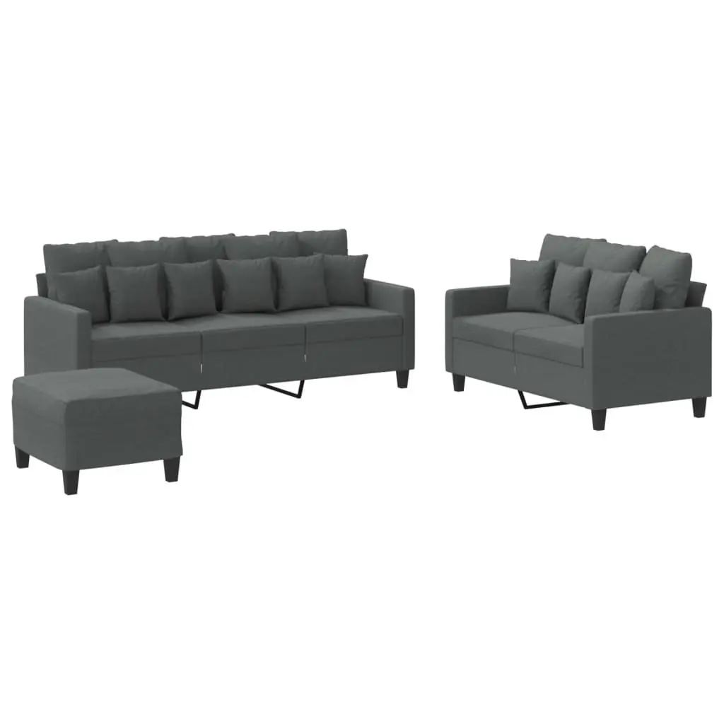 3 Piece Sofa Set with Footstool Grey Fabric Lounge Suite Comfortable Living Room