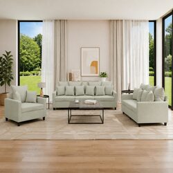 Grey Velvet 3 Piece Lounge Suite with Cushions