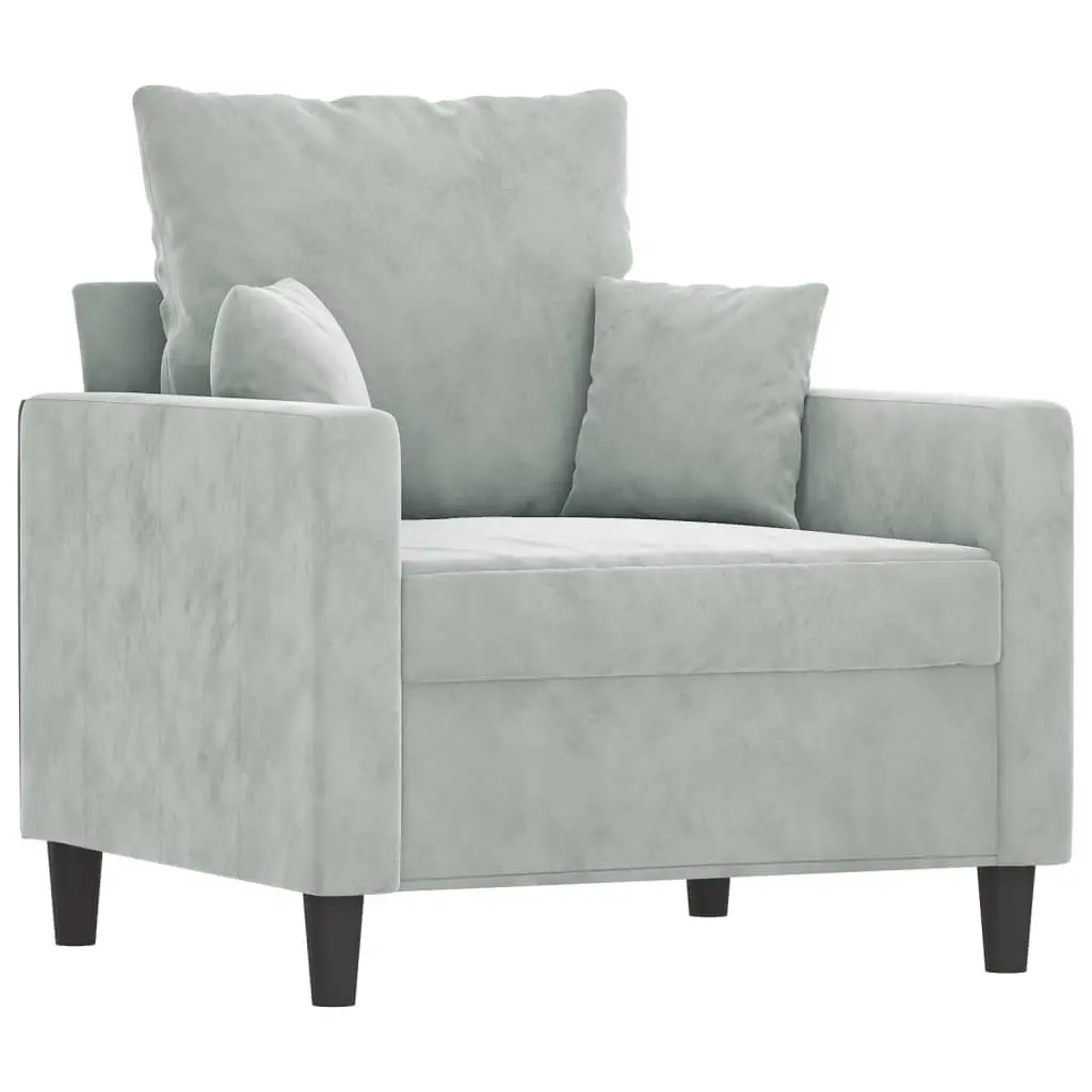 3 Piece Sofa Set Grey Velvet Lounge Suite with Cushions Living Room Furniture