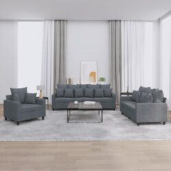 3 Piece Sofa Set Grey Velvet Lounge Suite Comfortable Padded Seating Living Room