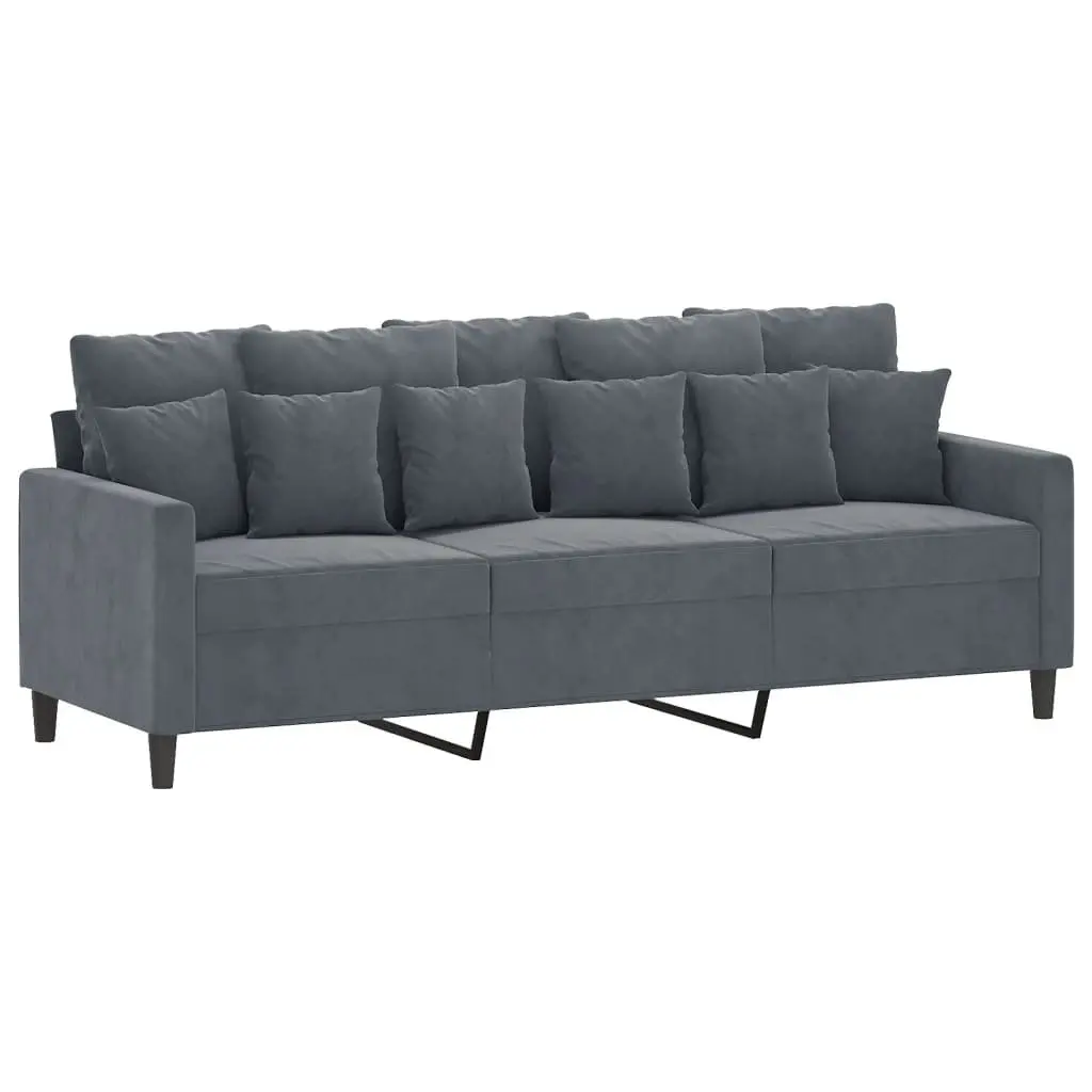 3 Piece Sofa Set Grey Velvet Lounge Suite Comfortable Padded Seating Living Room