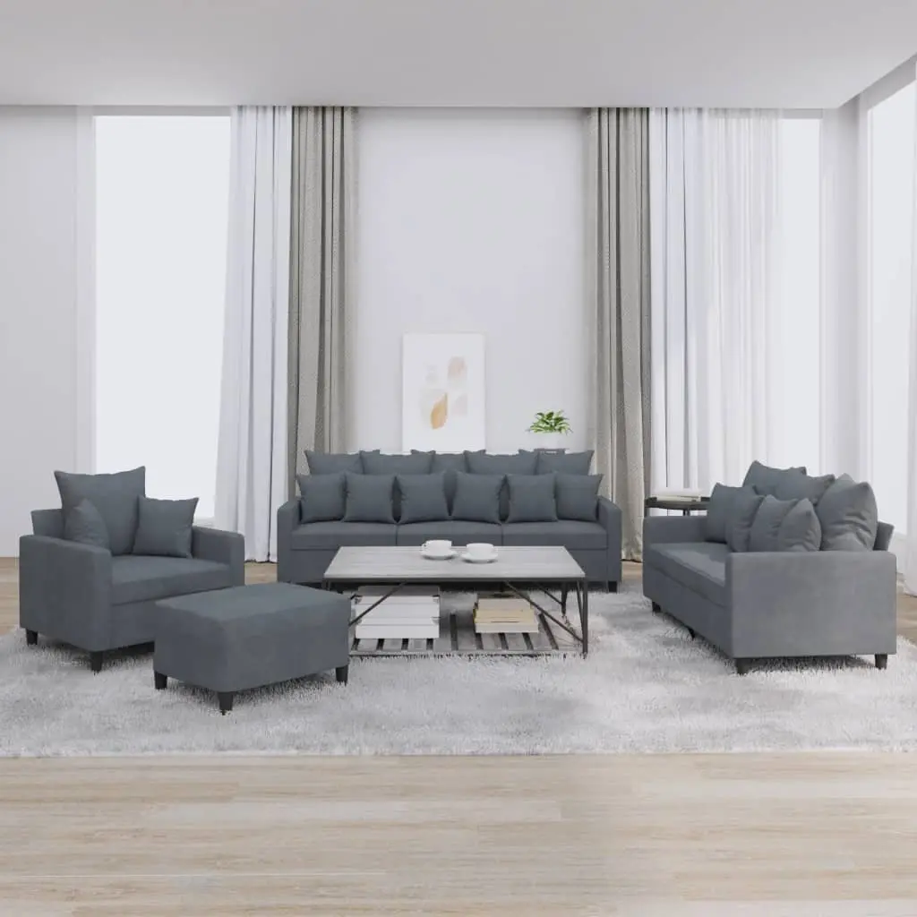 4 Piece Sofa Set Grey Velvet Living Room Furniture