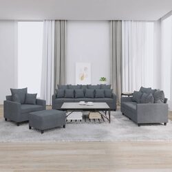 4 Piece Sofa Set with Footstool Grey Velvet Living Room Furniture Cushions