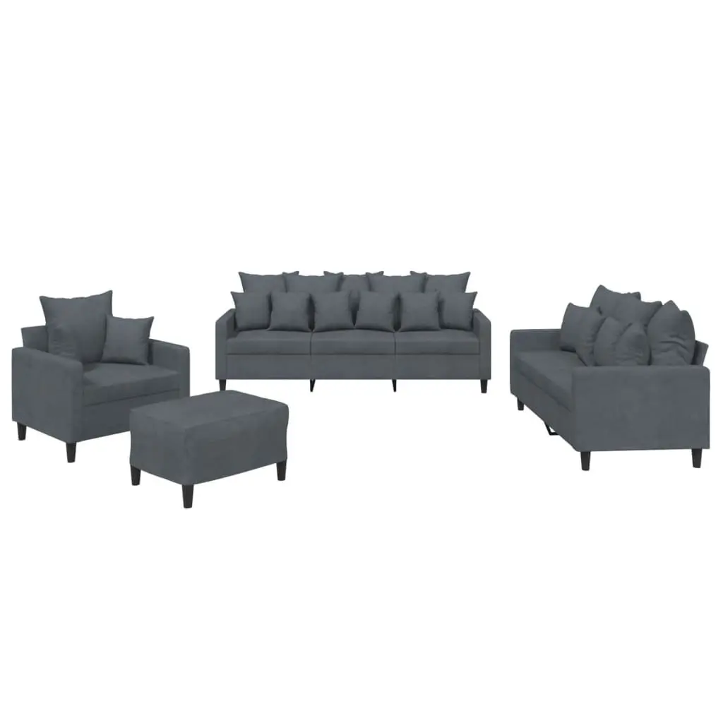 4 Piece Sofa Set Grey Velvet Living Room Furniture