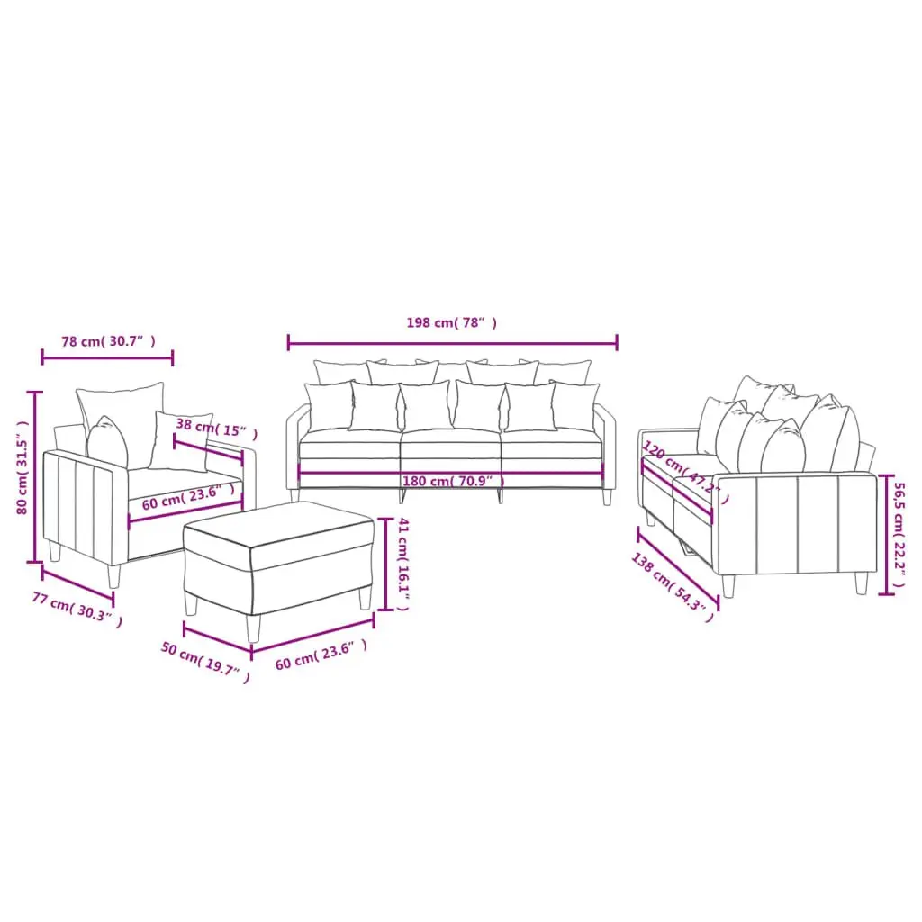 4 Piece Sofa Set Grey Velvet Living Room Furniture