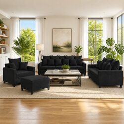 Elegant 4 Piece Velvet Sofa Set with Footstool