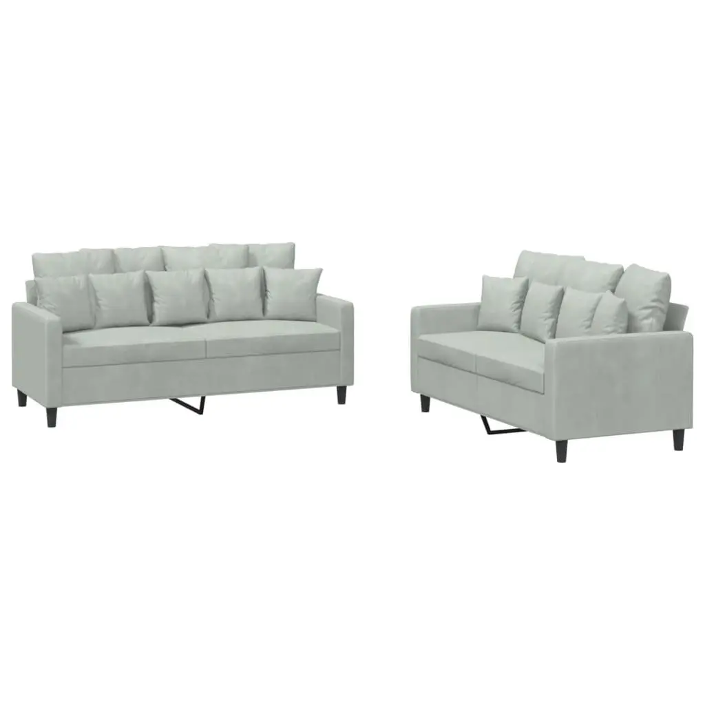 2 Piece Sofa Set Grey Velvet Lounge Suite Comfortable Padded Seating Living Room