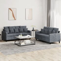 2 Piece Sofa Set Grey Velvet Lounge Suite Comfortable Seating Couch Cushions