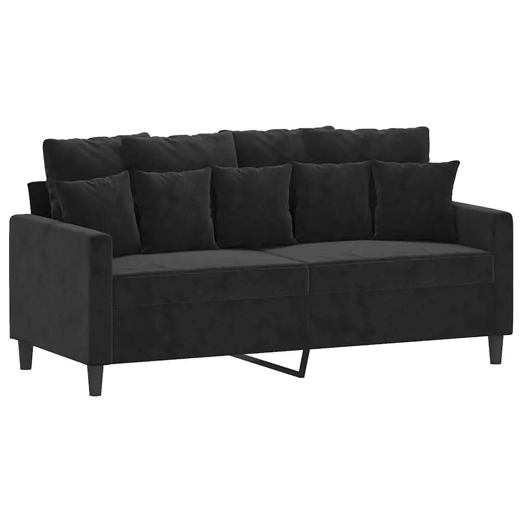 2 Piece Sofa Set Black Velvet Cushions Comfortable Living Room Furniture Chat