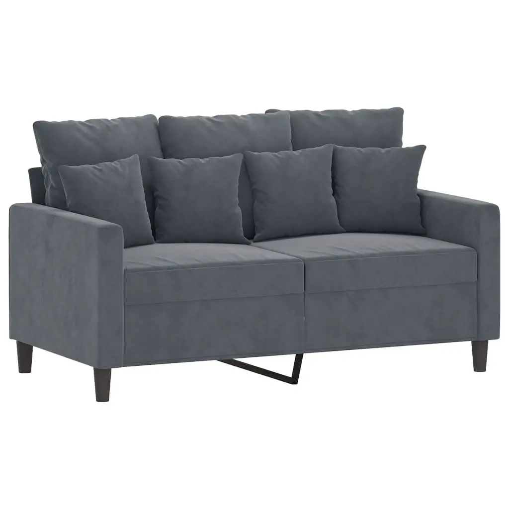 3 Piece Sofa Set Grey Velvet Compact Lounge Suite Plywood and Metal