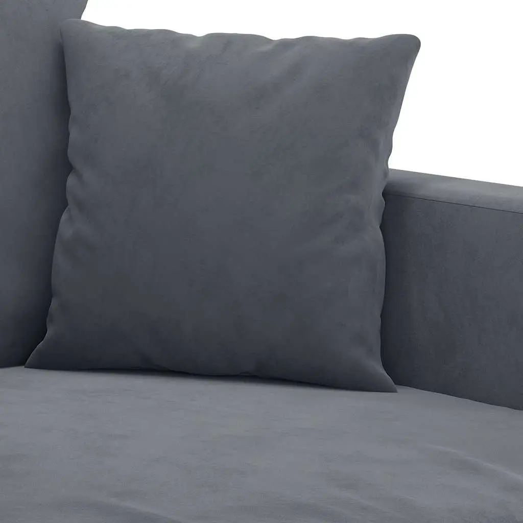3 Piece Sofa Set Grey Velvet Compact Lounge Suite Plywood and Metal