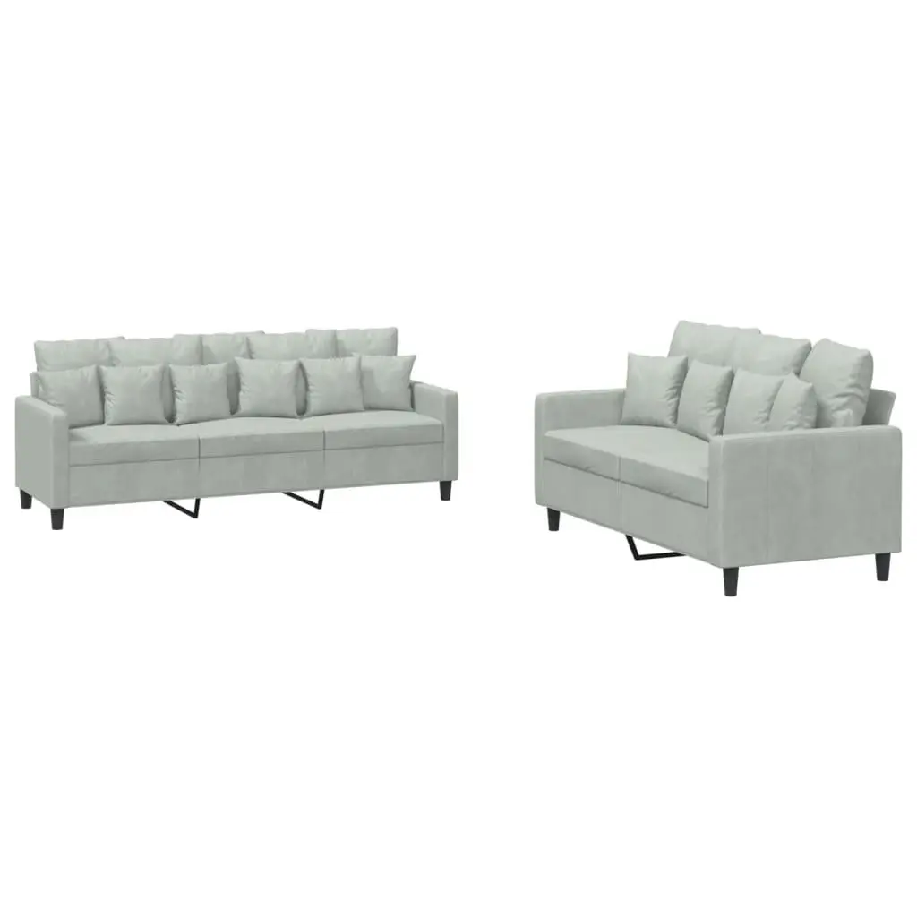 2 Piece Sofa Set Grey Velvet Cushions Living Room Furniture Comfortable Seating