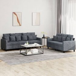 2 Piece Sofa Set Grey Velvet Cushions Living Room Furniture Lounge Suite