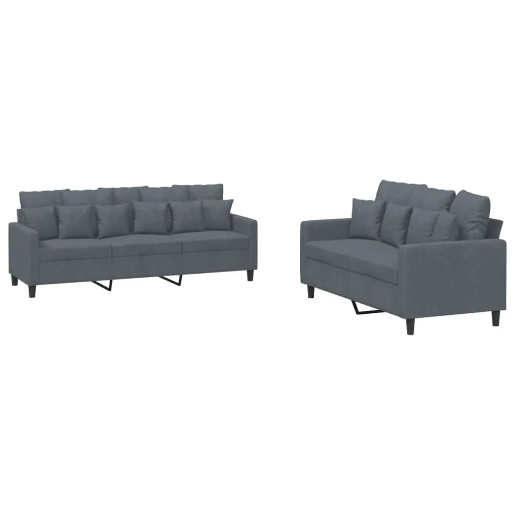 2 Piece Sofa Set Grey Velvet Upholstery Living Room Furniture