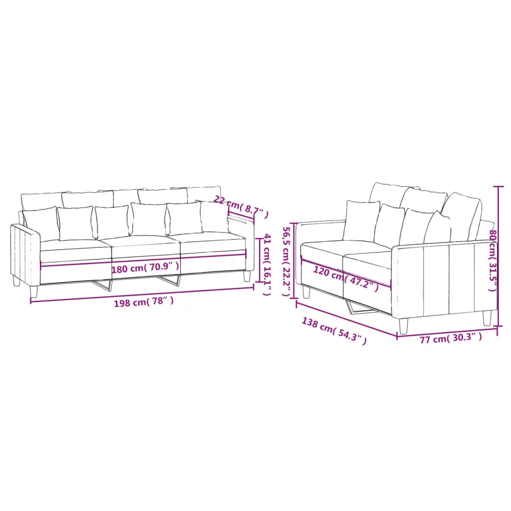 2 Piece Sofa Set Grey Velvet Upholstery Living Room Furniture