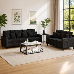 Cozy Black Velvet 2 Piece Sofa Set with Cushions
