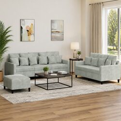 Cozy 3 Piece Grey Velvet Sofa Set with Footstool