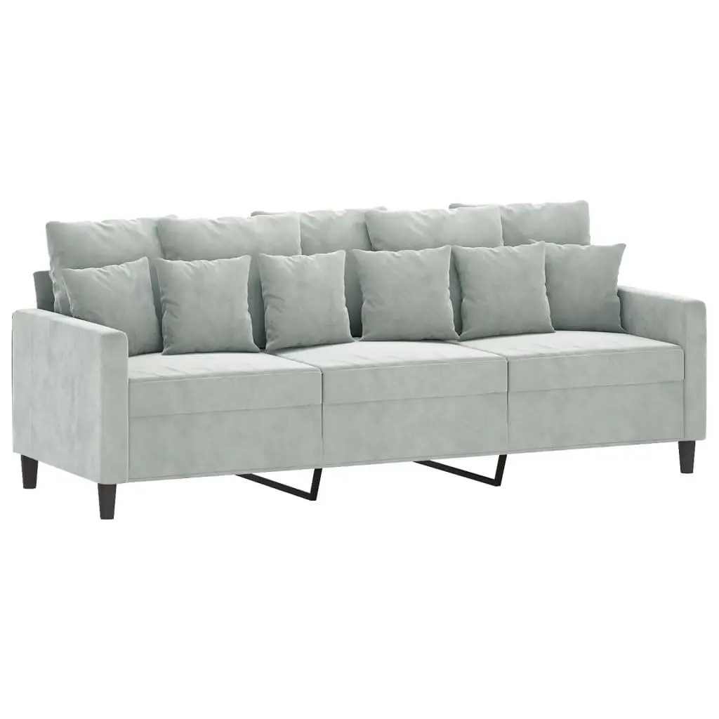 3 Piece Sofa Set Grey Velvet Lounge Couch with Cushions Footstool Living Room