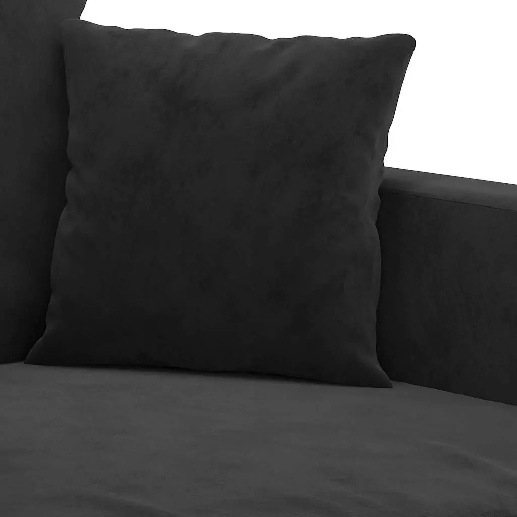 3 Piece Sofa Set with Footstool Cushions Black Velvet Living Room Furniture