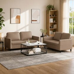 Cozy 2 Piece Brown Faux Leather Sofa Set for Living Rooms