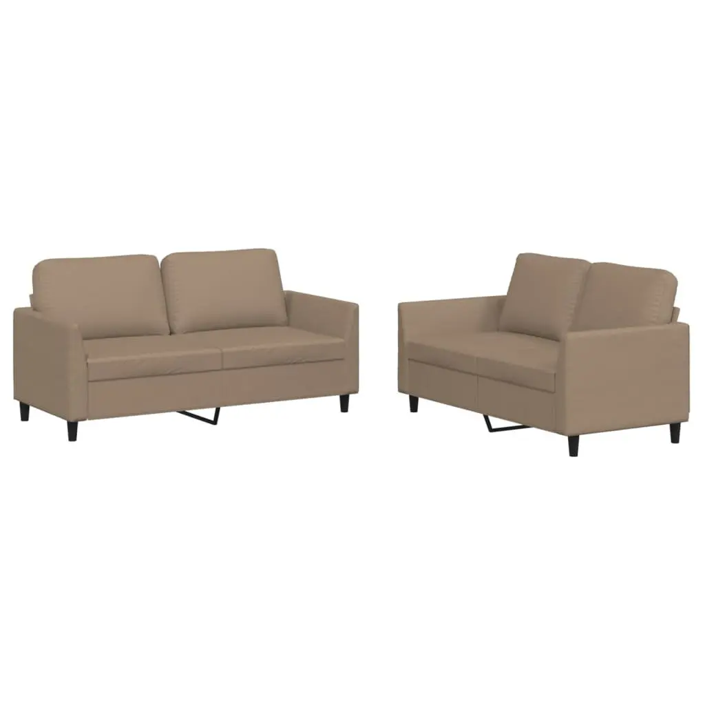Brown Faux Leather Cushioned Sofa Set 2 Piece Lounge Suite