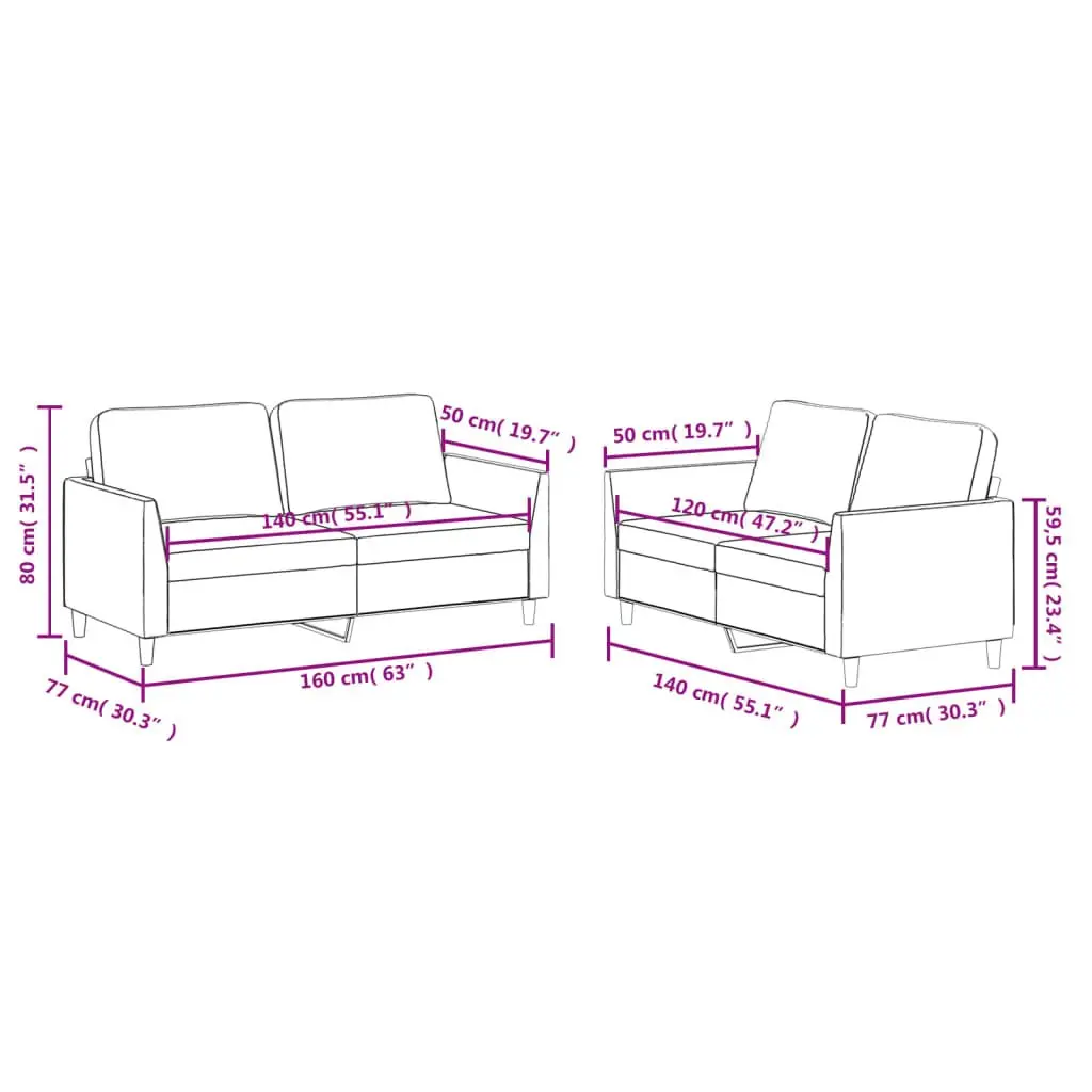 Brown Faux Leather Cushioned Sofa Set 2 Piece Lounge Suite