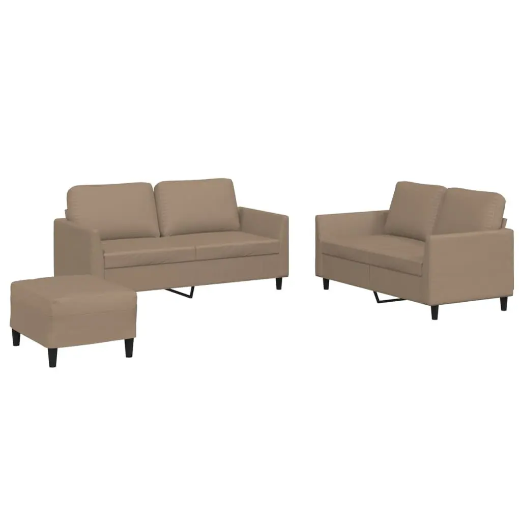 3 Piece Sofa Set Brown Faux Leather Living Room Furniture