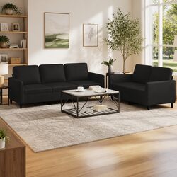Inviting 2 Piece Sofa Set in Black Faux Leather