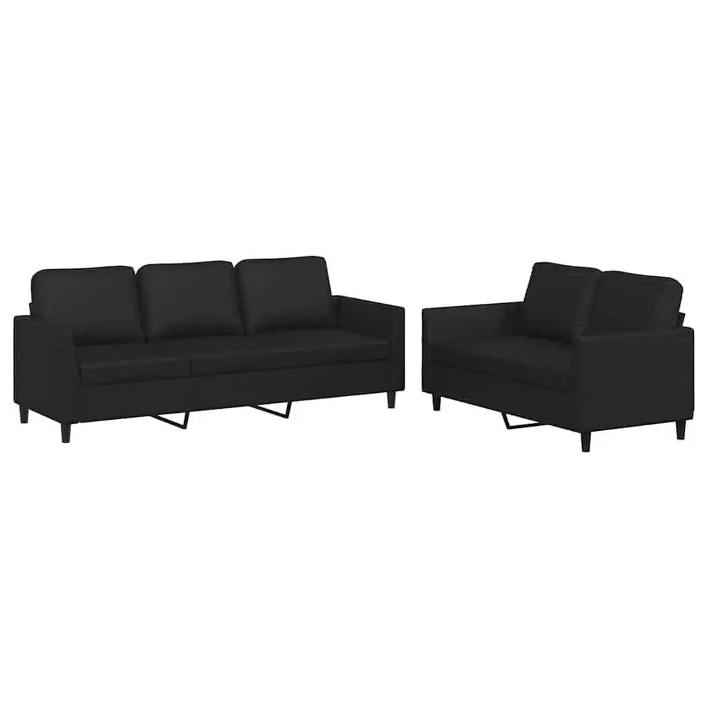 2 Piece Sofa Set Black Faux Leather Plywood and Metal Construction