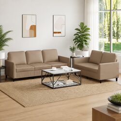 Warm Brown Faux Leather 2 Piece Sofa Set with Cushions